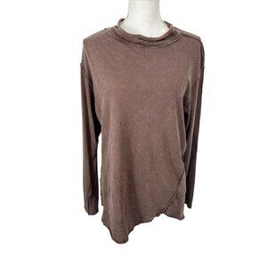 We The Free Exposed Seams T-Shirt Tee Women's Oversized S Brown Raw Edges Boho